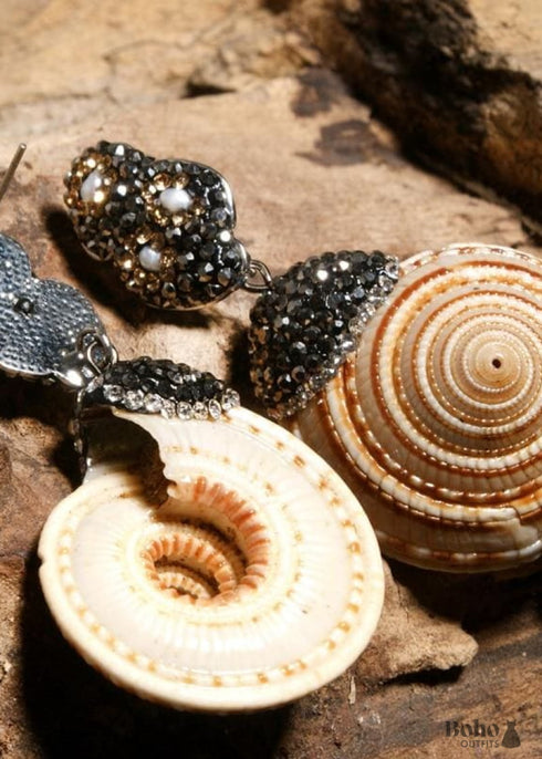 Boho Earrings, Dangle Earrings, Pearl Brown Shell